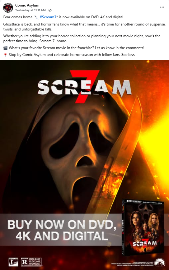 Comic Asylum - Facebook Post